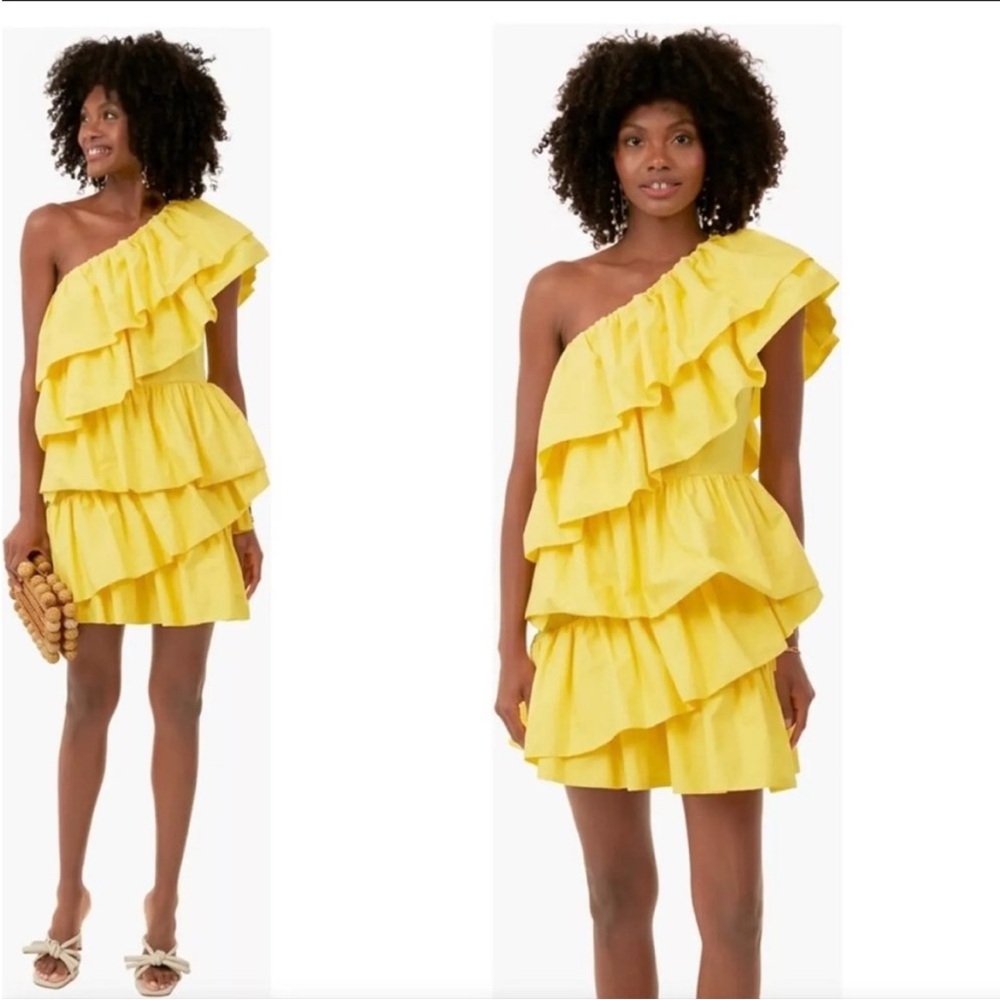 Hyacinth House yellow one shoulder ruffle Sofie mini dress medium